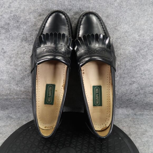 Neil Martin Shoe Men 9 Loafer Fringe Leather Classic Slip On Winston Italy Black - Picture 5 of 16
